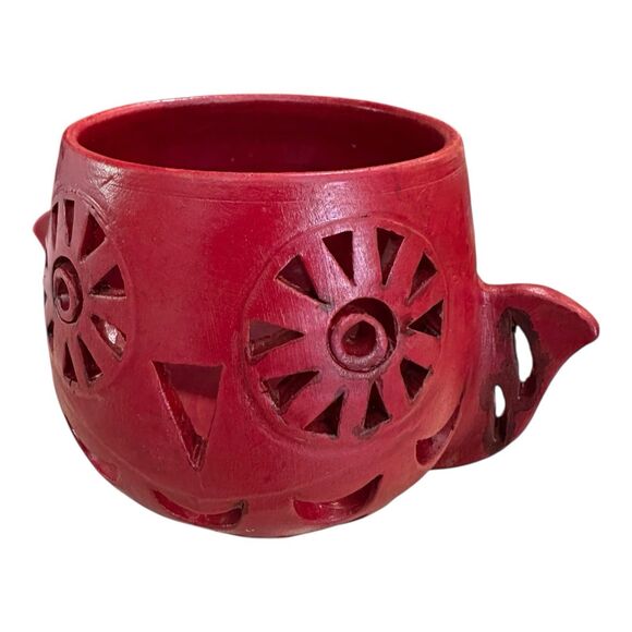 Charming Vtg. Terracotta Red Owl Tea Light Candle Holder – Handcrafted in Nepal - Picture 7 of 10